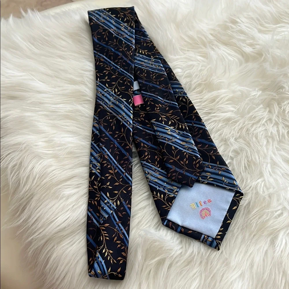 Altea Black and Blue Tie with Gold Leaf Design